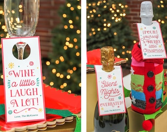 Etiquetas de regalo para botellas de vino de Navidad, etiquetas de vino imprimibles, etiquetas para botellas, regalo de vino, etiquetas de vino, regalo de Navidad, solo agregue confeti, descarga instantánea