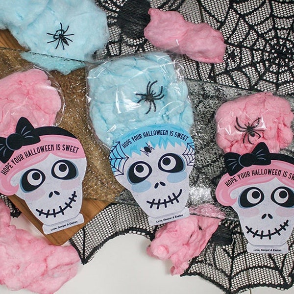 Skeleton Cotton Candy Halloween Treat imprimable, étiquette de sac de friandises d’Halloween, faveur de fête d’Halloween pour enfants, Just Add Confetti - TÉLÉCHARGEMENT INSTANTANÉ