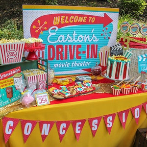 Retro Drive-In Movie Party Backdrop Sign Printable - outdoor movie birthday party, drive-in movie party, kids birthday, movie night sign