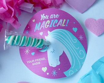 Unicorn Lollipop Kids Valentine, Classroom Valentine, School Valentine, Printable Valentine, Just Add Confetti - INSTANT DOWNLOAD