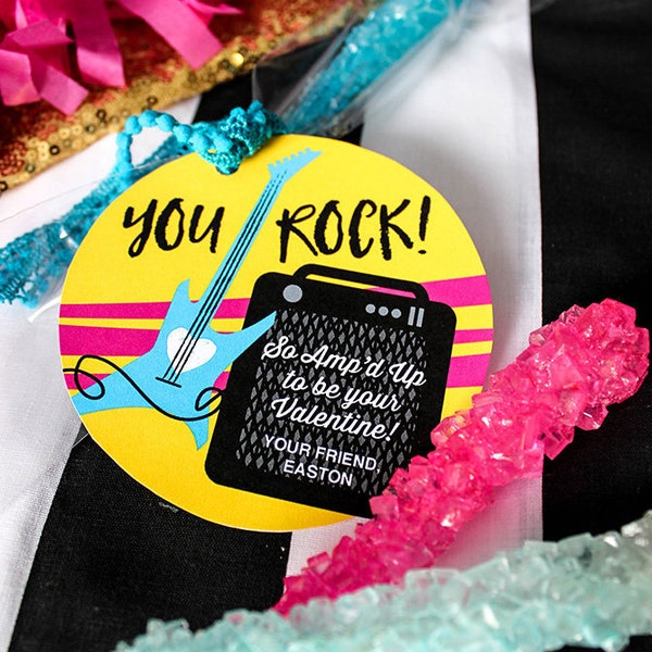 You Rock! Amp'd up kids valentine printable, school valentine, classroom valentine, guitar and amp, Just Add Confetti - INSTANT DOWNLOAD