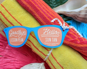 Goodbye lesson plan, hello sun tan, printable gift tag, teacher gift, end of the year gift, teacher appreciation, Just Add Confetti
