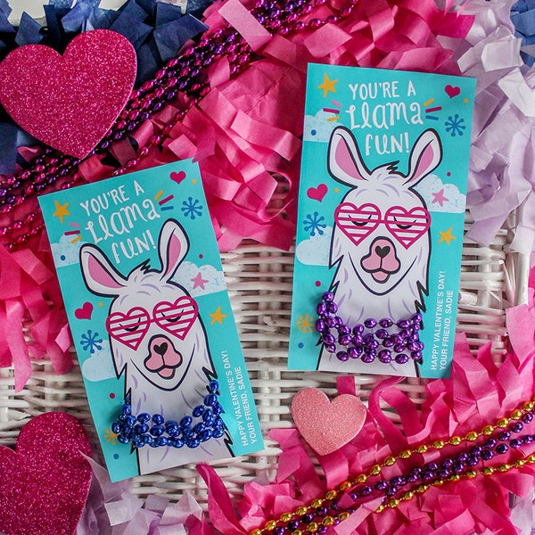 You're a Llama Fun kids valentine, llama valentine, necklace valentine, classroom valentine, Just Add Confetti - INSTANT DOWNLOAD