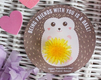 Hedgehog Kids Valentine, Classroom Valentine, School Valentine, non-candy valentine, editable PDF, Just Add Confetti - INSTANT DOWNLOAD