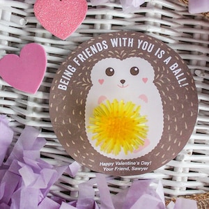 Hedgehog Kids Valentine, Classroom Valentine, School Valentine, non-candy valentine, editable PDF, Just Add Confetti INSTANT DOWNLOAD image 1