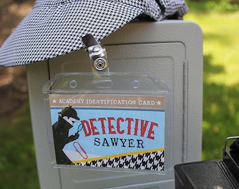 Detective Academy Birthday Party Name Badges, Detective Briefcase, Thank You Favor Tags - Detective Party - Editable PDF - Instant Download