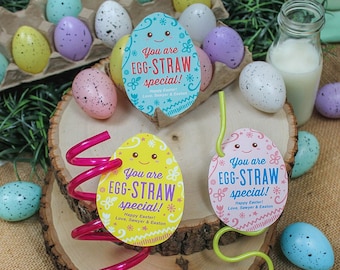 Crazy Straw Easter Gift Printable Tag, Easter egg, gift tag, party favor, Easter gift for kids, school gift, Easter, Just Add Confetti