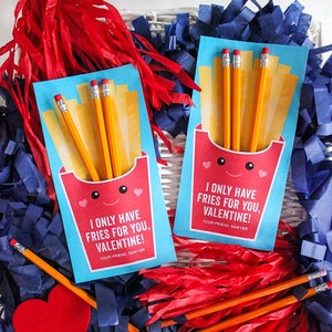 I Only Have Fries For You, Kid's Valentine, Classroom Valentine, Pencil Valentine, Just Add Confetti non-candy valentine, INSTANT DOWNLOAD