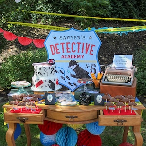 Detective Academy Birthday Party Backdrop Printable Sign - Editable PDF - Instant Download - Kids Birthday Party - Detective - Crest Sign