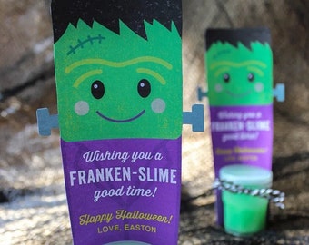 Franken-slime Halloween treat printable tag, classroom Halloween treat, Halloween party favor, non-candy, Halloween gift - INSTANT DOWNLOAD