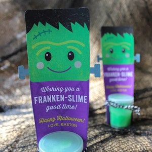 Franken-slime Halloween treat printable tag, classroom Halloween treat, Halloween party favor, non-candy, Halloween gift - INSTANT DOWNLOAD