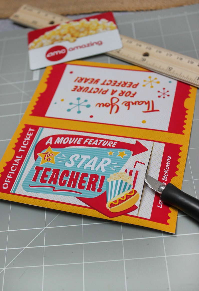 Movie Ticket teacher gift printable, teacher gift, teacher appreciation, movie night, thank you gift, gift card holder, Just Add Confetti image 4