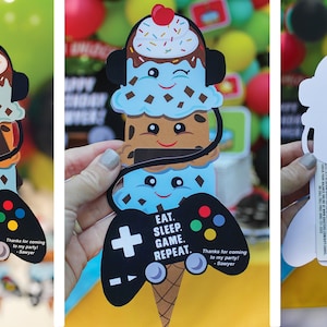Gamer Ice Cream Geschenkkartenhalter, Partybevorzugung, Videospielparty, Geschenkkartenhalter, Videospiel Controller, Eistüte, Just Add Confetti