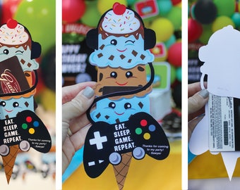 Gamer Ice Cream Gift Card Holder, party favor, video game party, gift card holder, video game controller, ice cream cone, Just Add Confetti