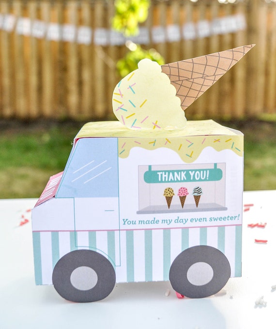 Editable Ice Cream Truck Favor Box Label Gable Gift Box Ice Cream Birt -  Design My Party Studio