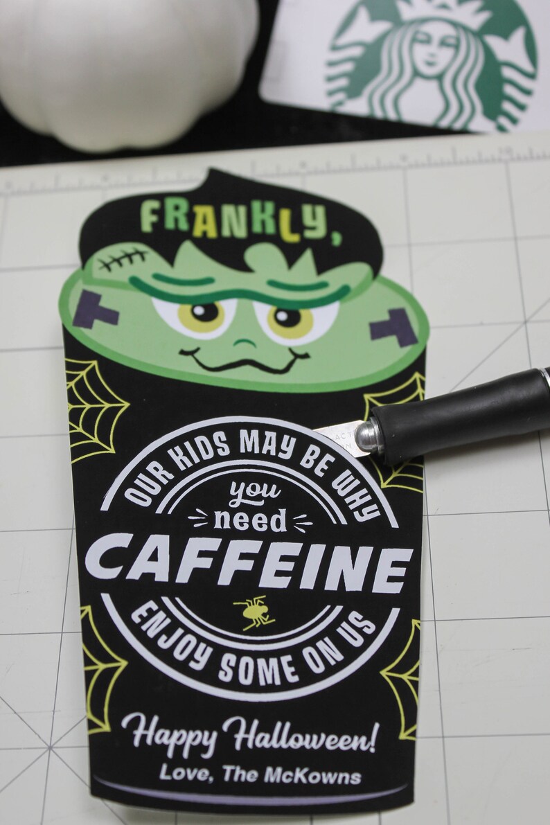 Frankly, Need Caffeine Halloween Coffee gift card printable, Frankenstein, teacher gift, gift card holder, Halloween gift, Just Add Confetti image 4