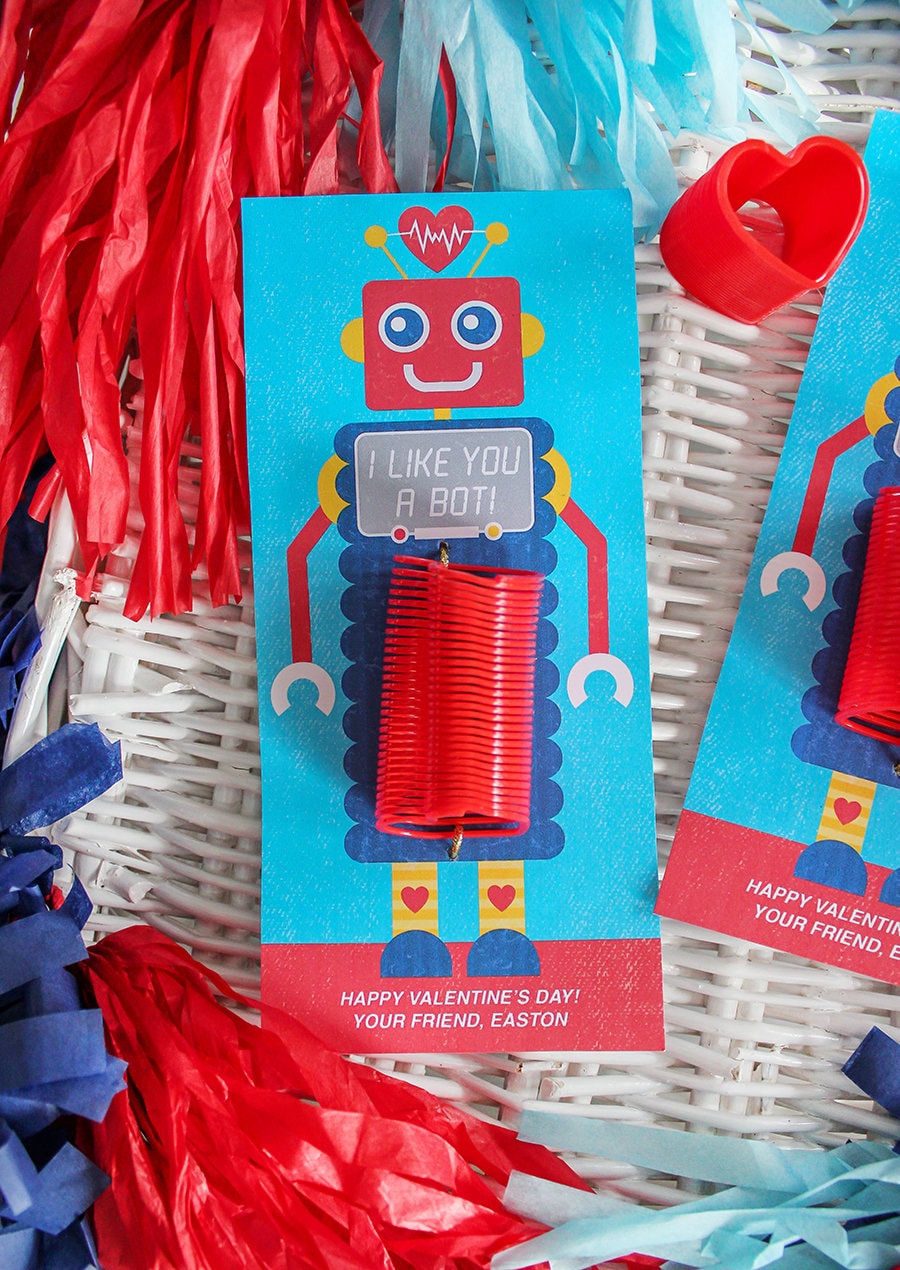 Robot kids valentine, slinky valentine, robot, school valentine, classroom valentine, printable, Just Add Confetti - INSTANT DOWNLOAD