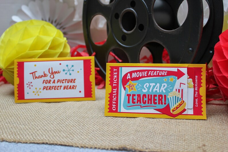 Movie Ticket teacher gift printable, teacher gift, teacher appreciation, movie night, thank you gift, gift card holder, Just Add Confetti image 10