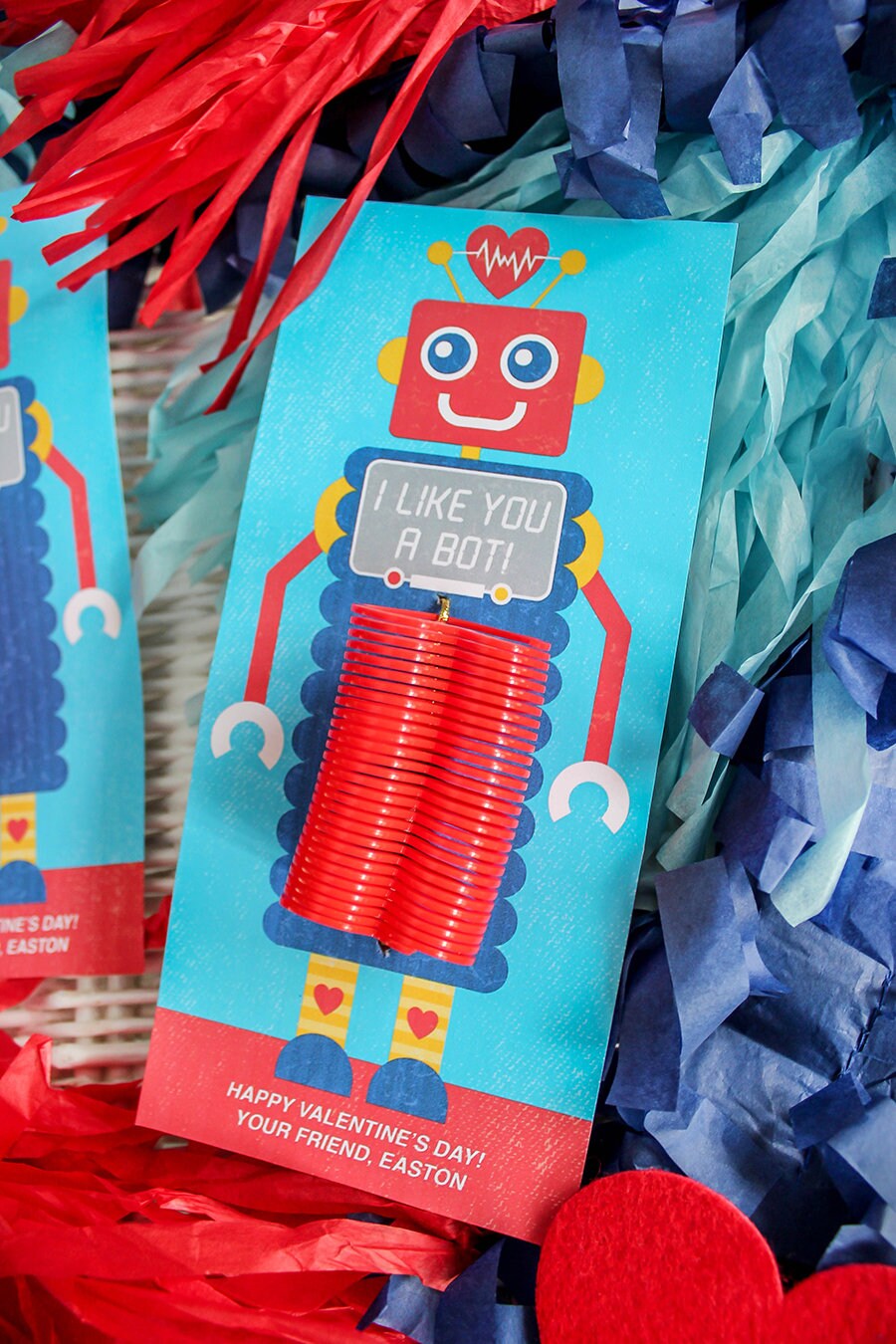 Robot kids valentine, slinky valentine, robot, school valentine, classroom valentine, printable, Just Add Confetti - INSTANT DOWNLOAD
