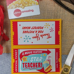 Movie Ticket teacher gift printable, teacher gift, teacher appreciation, movie night, thank you gift, gift card holder, Just Add Confetti image 3