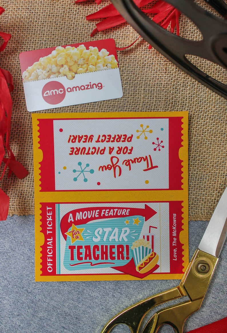 Movie Ticket teacher gift printable, teacher gift, teacher appreciation, movie night, thank you gift, gift card holder, Just Add Confetti image 3