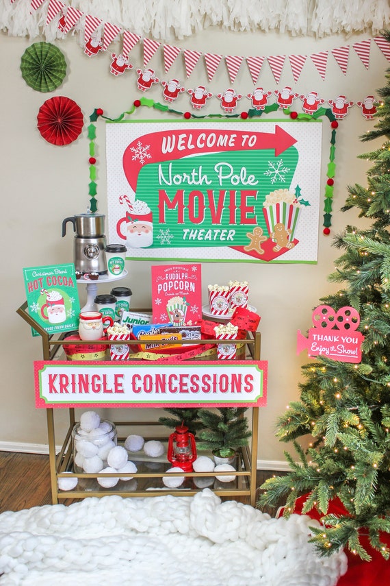 Christmas Movie Night Printables, North Pole Movie Theater, movie party