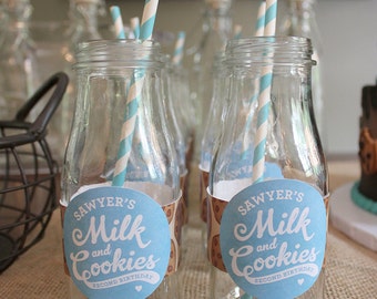 Milk and Cookies bottle labels and cookie signs - Printable, Cookie Party, Cookies and Milk Birthday Party, Digital File, Party Decor