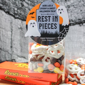Rest in Pieces Tombstone Halloween presentetikett, Halloween godispåseetikett, Halloween presentetikett, Halloween, Lägg bara till konfetti - DIREKT NEDLADDNING bild 4