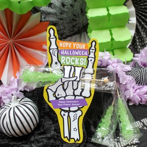 Rocker Skeleton Hand Halloween Printable, rock candy Halloween treat, rock on, Halloween treat tag, Just Add Confetti, INSTANT DOWNLOAD image 8