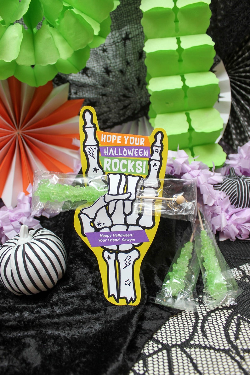 Rocker Skeleton Hand Halloween Printable, rock candy Halloween treat, rock on, Halloween treat tag, Just Add Confetti, INSTANT DOWNLOAD image 8