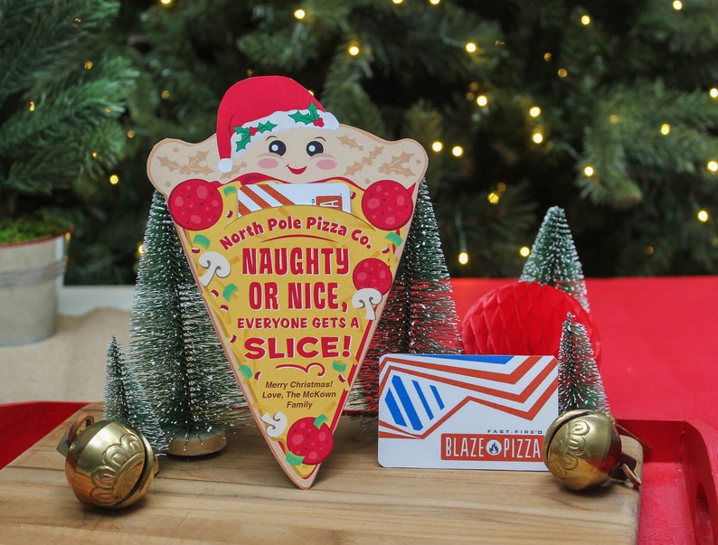 Pizza Christmas gift card holder printable, coworker gift, staff gift, Christmas printable, employee gift, pizza gift, Just Add Confetti image 1