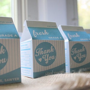 Milk and Cookies Thank You Milk Carton Favor Box and Cookie Tags - Printable, Cookie Party, Cookies and Milk, Digital File, Party Decor