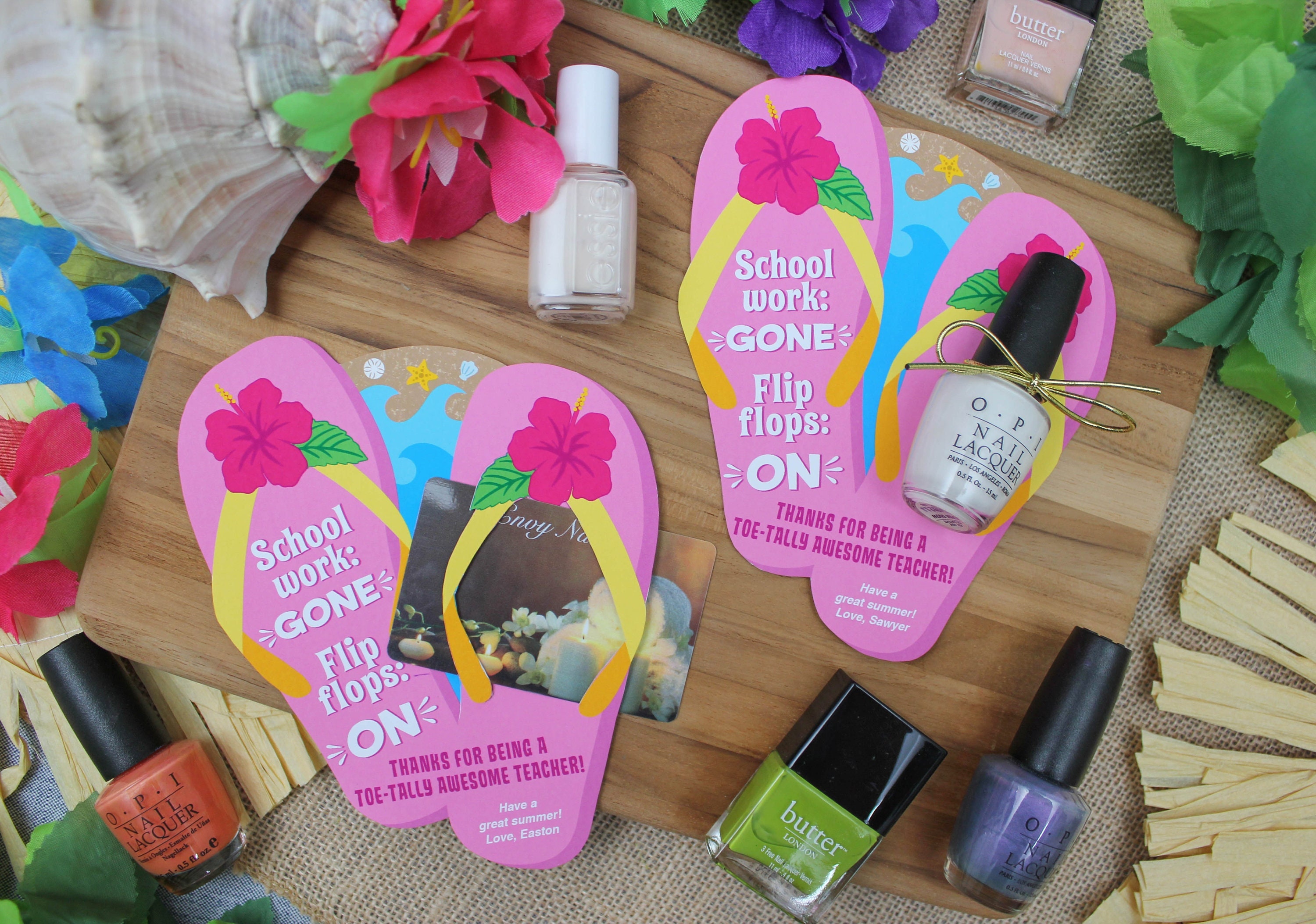 Flip Flop Teacher Gift Printable, nail polish gift, nail salon gift card, teacher appreciation, end of the year gift, Just Add Confetti