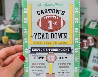 Football 1st Birthday Invitation: First Year Down, Printable Party (Digital File)