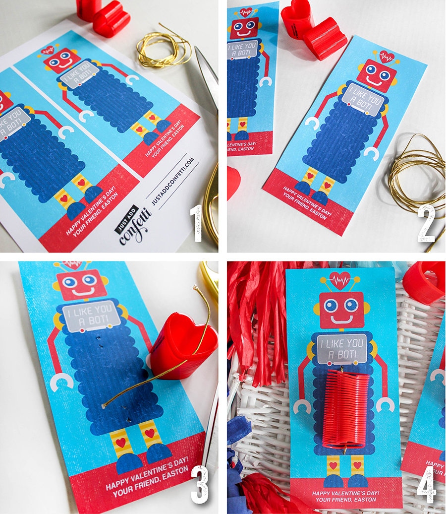 Robot kids valentine, slinky valentine, robot, school valentine, classroom valentine, printable, Just Add Confetti - INSTANT DOWNLOAD