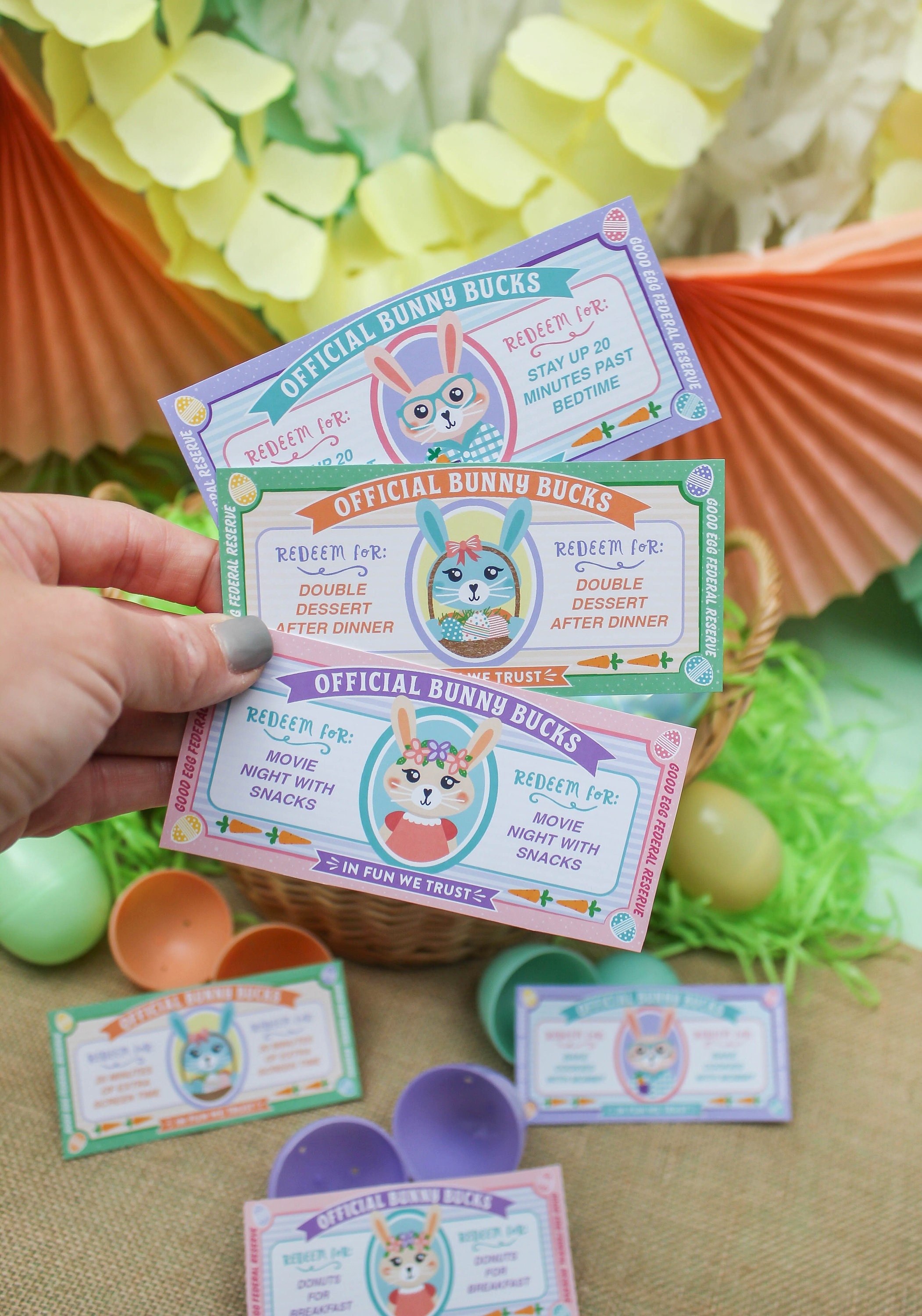 Easter Bunny Bucks Printables, Easter Play Money, Easter Egg Filler, Easter coupons, Easter Activity, Instant Download, Just Add Confetti