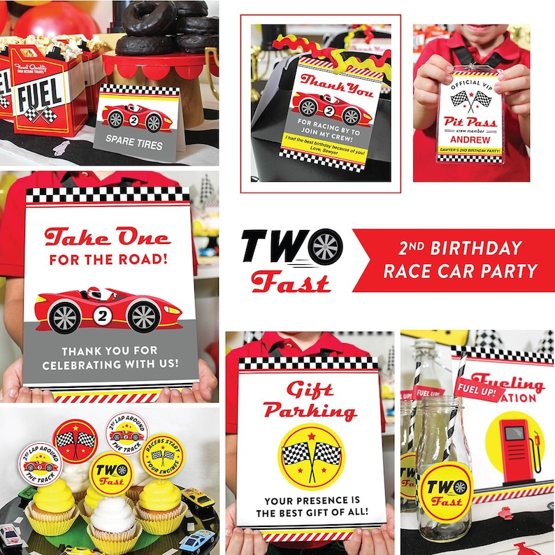 Two Fast Birthday Party Printable Bundle: Race Car Theme Decor (digital ...