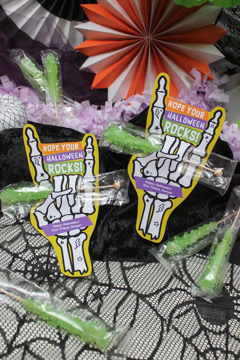 Rocker Skeleton Hand Halloween Printable, rock candy Halloween treat, rock on, Halloween treat tag, Just Add Confetti, INSTANT DOWNLOAD image 7