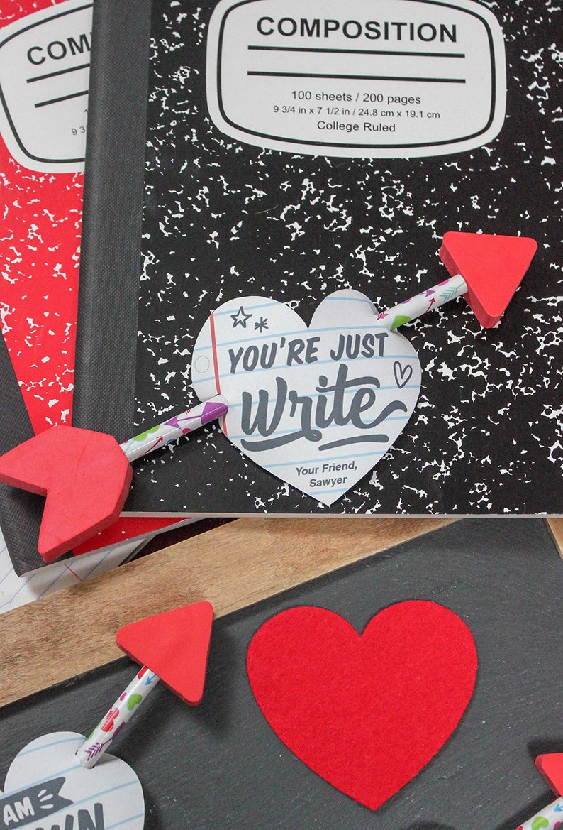 Notebook Hearts Valentine Printable, kids valentines, classroom valentine, school valentine, pencil, Just Add Confetti, Instant Download image 5