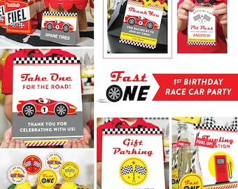 Fast One 1st Birthday Party Printables: Rennwagen Dekor Bundle (Digitaler Download