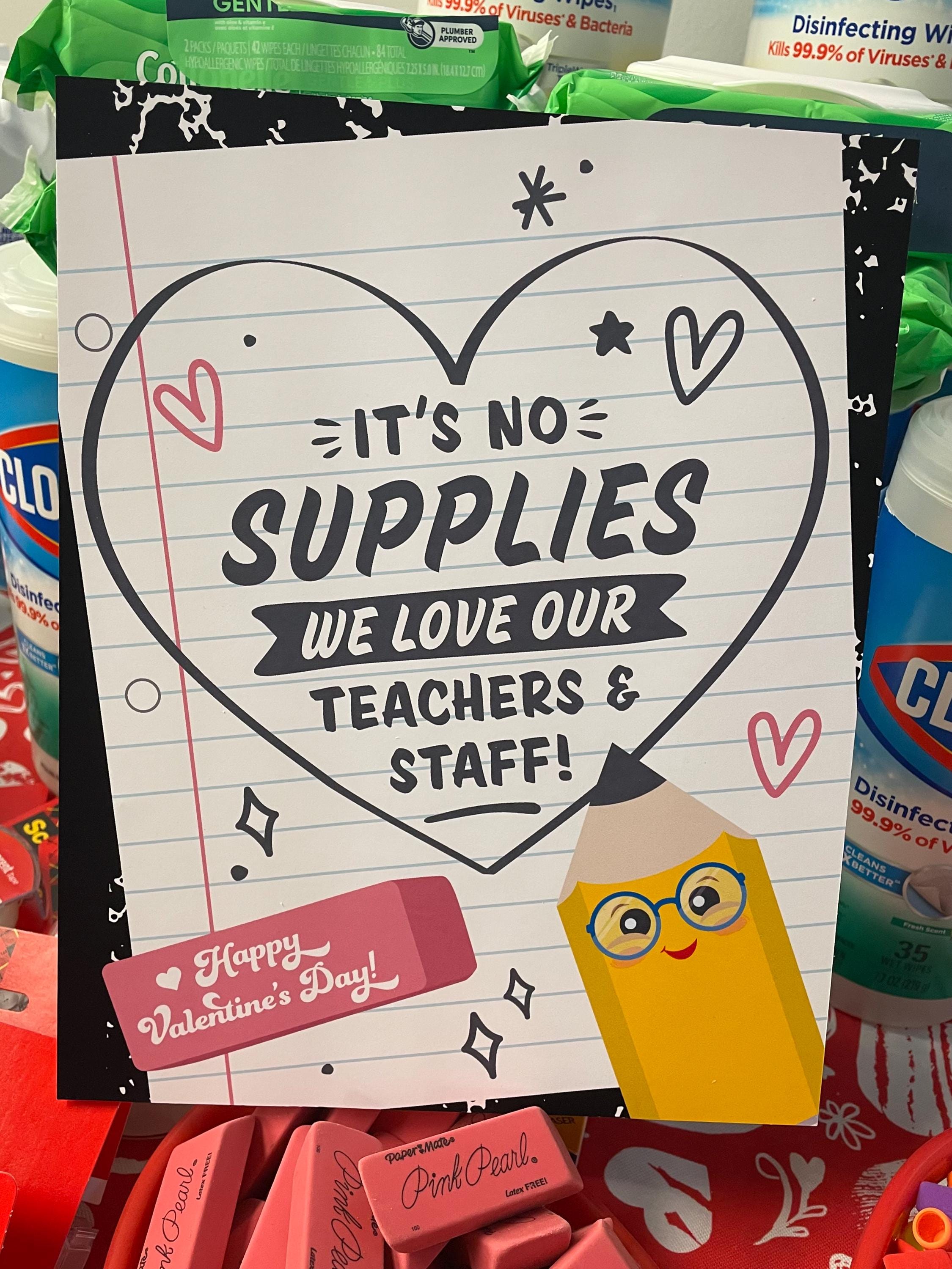 Cartelli stampabili per rifornimenti di materiale scolastico, apprezzamento degli insegnanti, PTO, PTA, apprezzamento degli insegnanti per San Valentino, aggiungi solo coriandoli - Italia