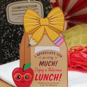 Teacher Appreciation Lunch Bag Gift Card Holder Printable, Restaurant ...