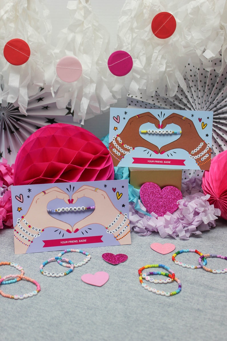 Beaded Bracelet Valentine, Kids Valentine Printable, Valentines for Girls, Classroom Valentines, School Valentines, DIY, Just Add Confetti image 4