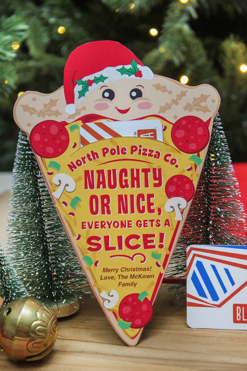 Pizza Christmas gift card holder printable, coworker gift, staff gift, Christmas printable, employee gift, pizza gift, Just Add Confetti image 2
