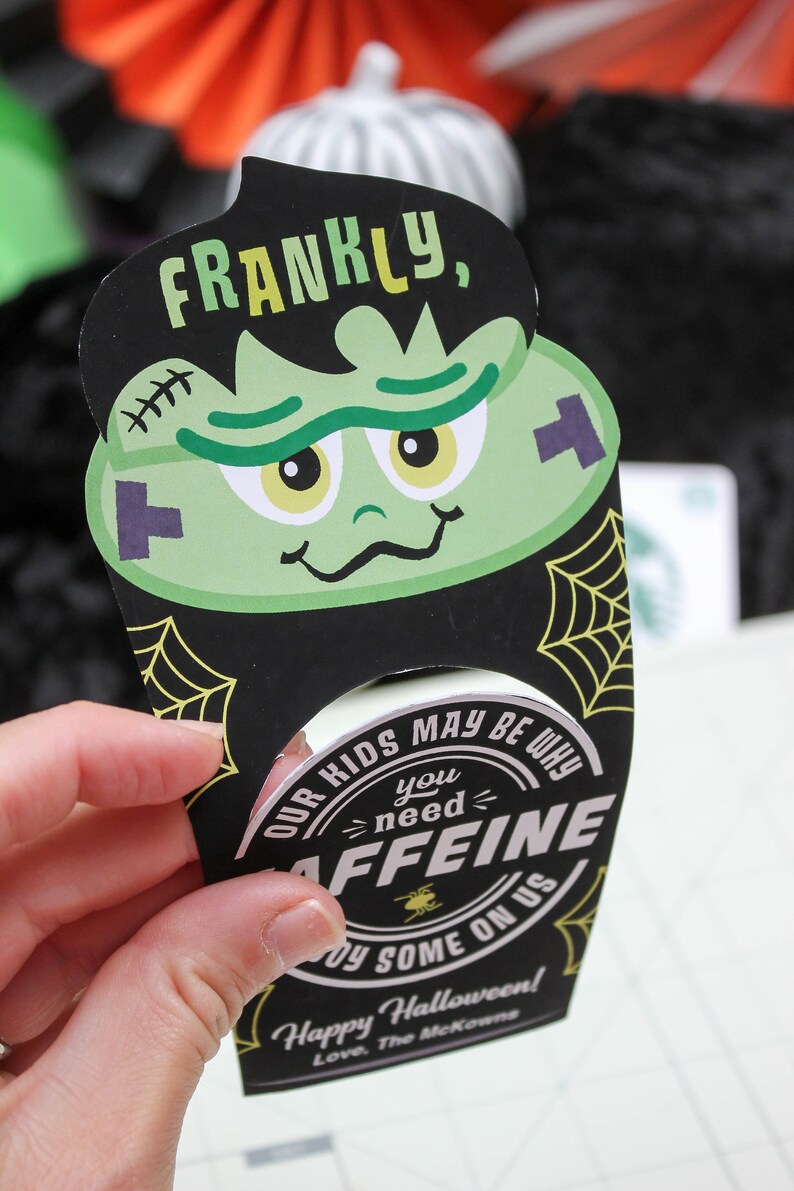 Frankly, Need Caffeine Halloween Coffee gift card printable, Frankenstein, teacher gift, gift card holder, Halloween gift, Just Add Confetti image 5