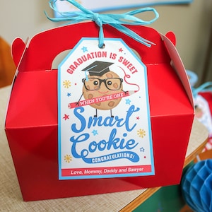 Étiquettes cadeaux Smart Cookie pour sac de remise de diplômes - PDF MODIFIABLE, remise des diplômes d'âge préscolaire, remise des diplômes de la maternelle, collège, il suffit d'ajouter des confettis