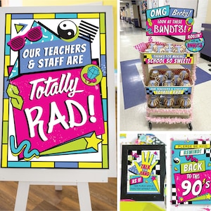 Retro jaren 90 thema leraar waardering afdrukbaar pakket BUNDEL, waardering leraar en personeel, PTO PTA lunch, weekschema, gewoon confetti toevoegen