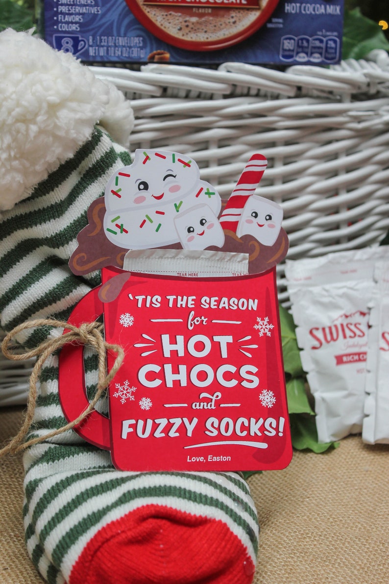 Hot Chocs & Fuzzy Socks Christmas Gift Tag printable, Hot Cocoa Printable, Hot Chocolate Christmas Gift, Instant Download, Just Add Confetti image 3