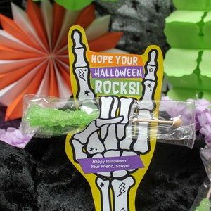Rocker Skeleton Hand Halloween Printable, rock candy Halloween treat, rock on, Halloween treat tag, Just Add Confetti, INSTANT DOWNLOAD image 2