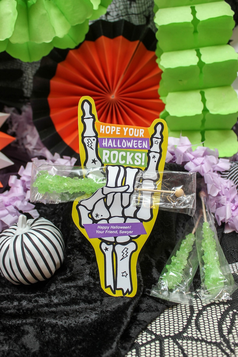 Rocker Skeleton Hand Halloween Printable, rock candy Halloween treat, rock on, Halloween treat tag, Just Add Confetti, INSTANT DOWNLOAD image 6